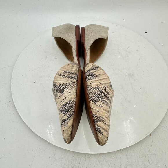 Tory Burch D'Orsay Viv Women Size 7M Lizard Leather Linen Pointed Toe Flat Shoes - Picture 7 of 12